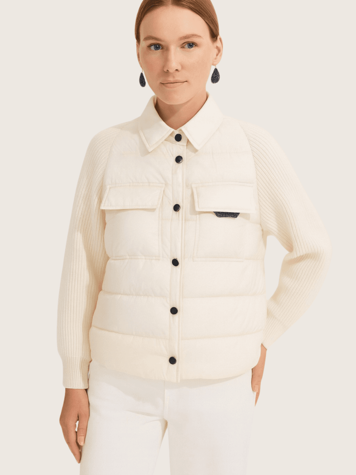 Kurtka puchowa z wełnianymi rękawami